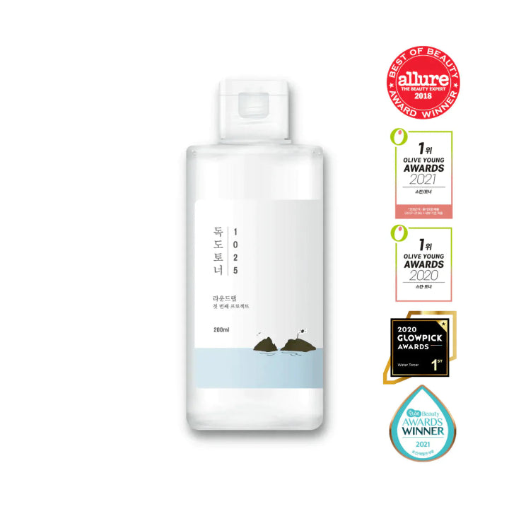 ROUND LAB 1025 Dokdo Toner 6.76 Fl Oz, Oil Control and Reduces Excess Sebum, Gentle Exfoliating Facial Toner, Deep Sea Water for Moisturization, Soft Finish Without Stickiness, Korean Skin Care