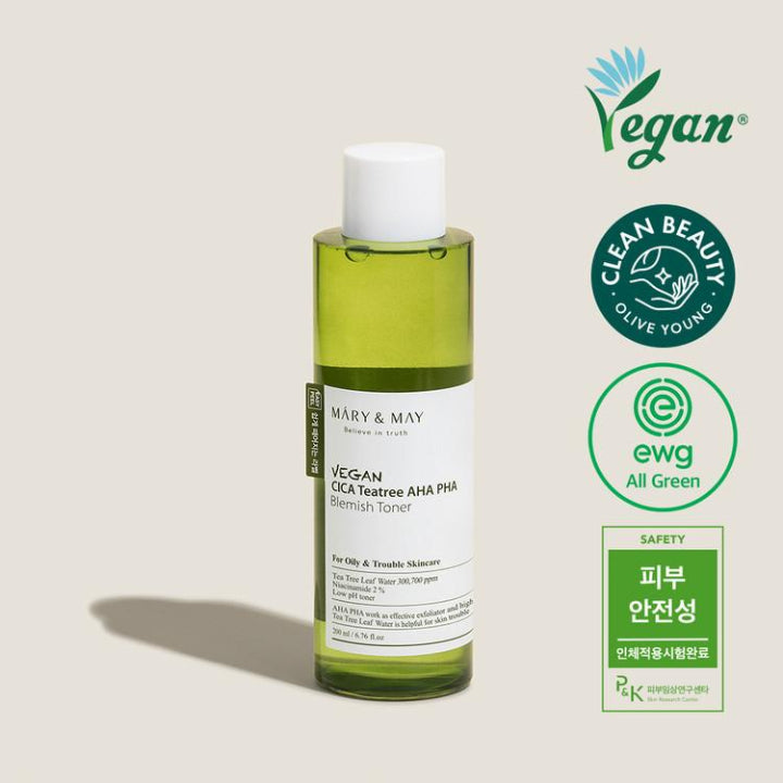 Mary & May Vegan CICA Tea Tree AHA PHA Blemish Toner - 200ml