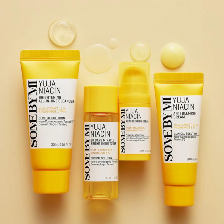 Some By Mi Yuja Niacin Anti-Blemish Starter Kit | Set of 4 Travel Kit | Includes Toner 30ml + Serum 10ml + Gel Cream 30g + Sleeping Mask 20g | For Natural Brightning of Skin