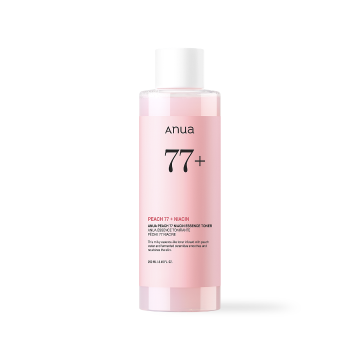 Anua 77+ skincare bottle on a white background