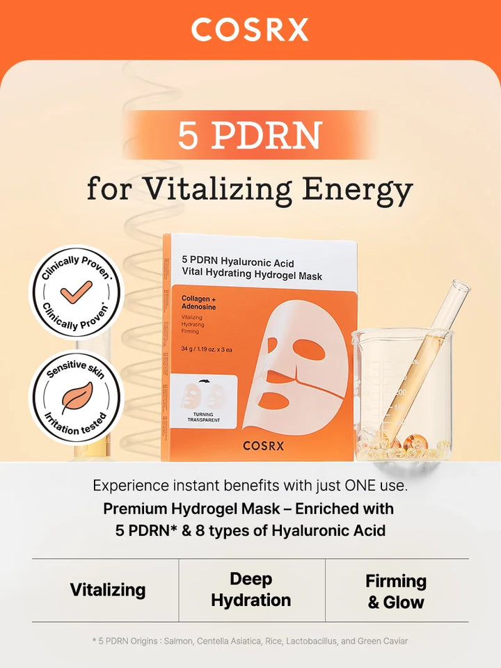 Cosrx 5 PDRN Hyaluronic Acid Vital Hydrating Hydrogel Mask 3ea