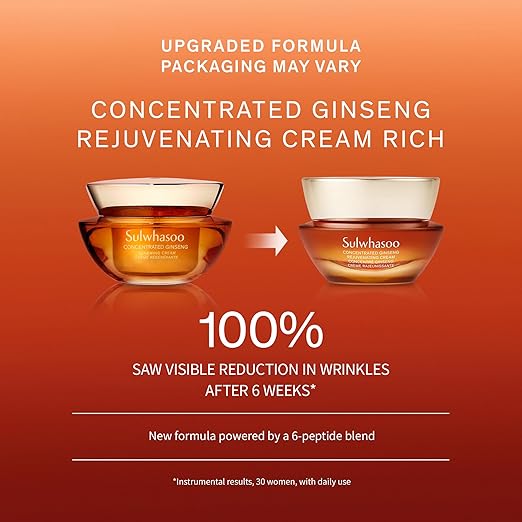 Sulwhasoo Concentrated Ginseng Rejuvenating Cream Rich- Korean Ginseng & Peptide Anti-Aging Rich Moisturizer with Retinol for Wrinkles, Firmness & Nourished Skin, 1.69 fl. oz. (Packaging May Vary)