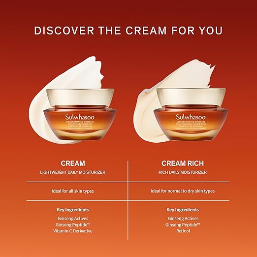 Sulwhasoo Concentrated Ginseng Rejuvenating Cream Rich- Korean Ginseng & Peptide Anti-Aging Rich Moisturizer with Retinol for Wrinkles, Firmness & Nourished Skin, 1.69 fl. oz. (Packaging May Vary)