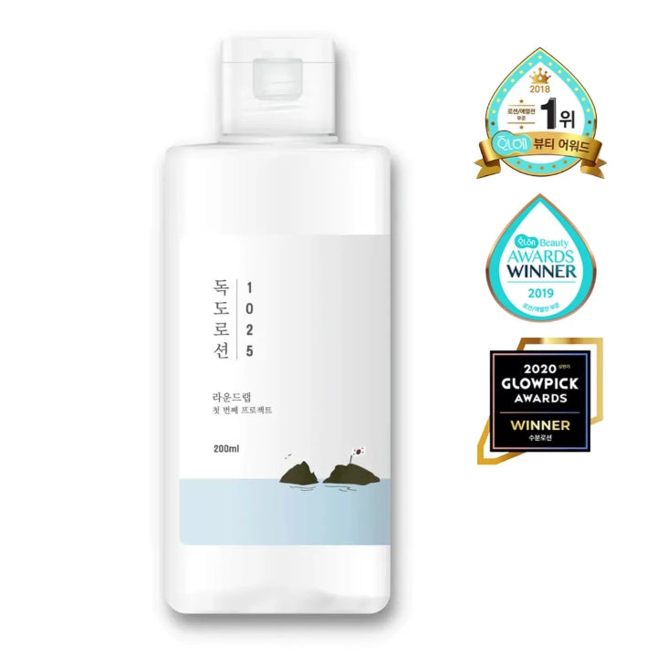 ROUND LAB 1025 Dokdo Lotion 6.76 Fl Oz, Intense Long-Lasting Hydration with Triple Hyaluronic Acid, Fluid Texture for Skin Barrier Protection, Face Moisturizer for Deep Moisture, Korean Skin Care