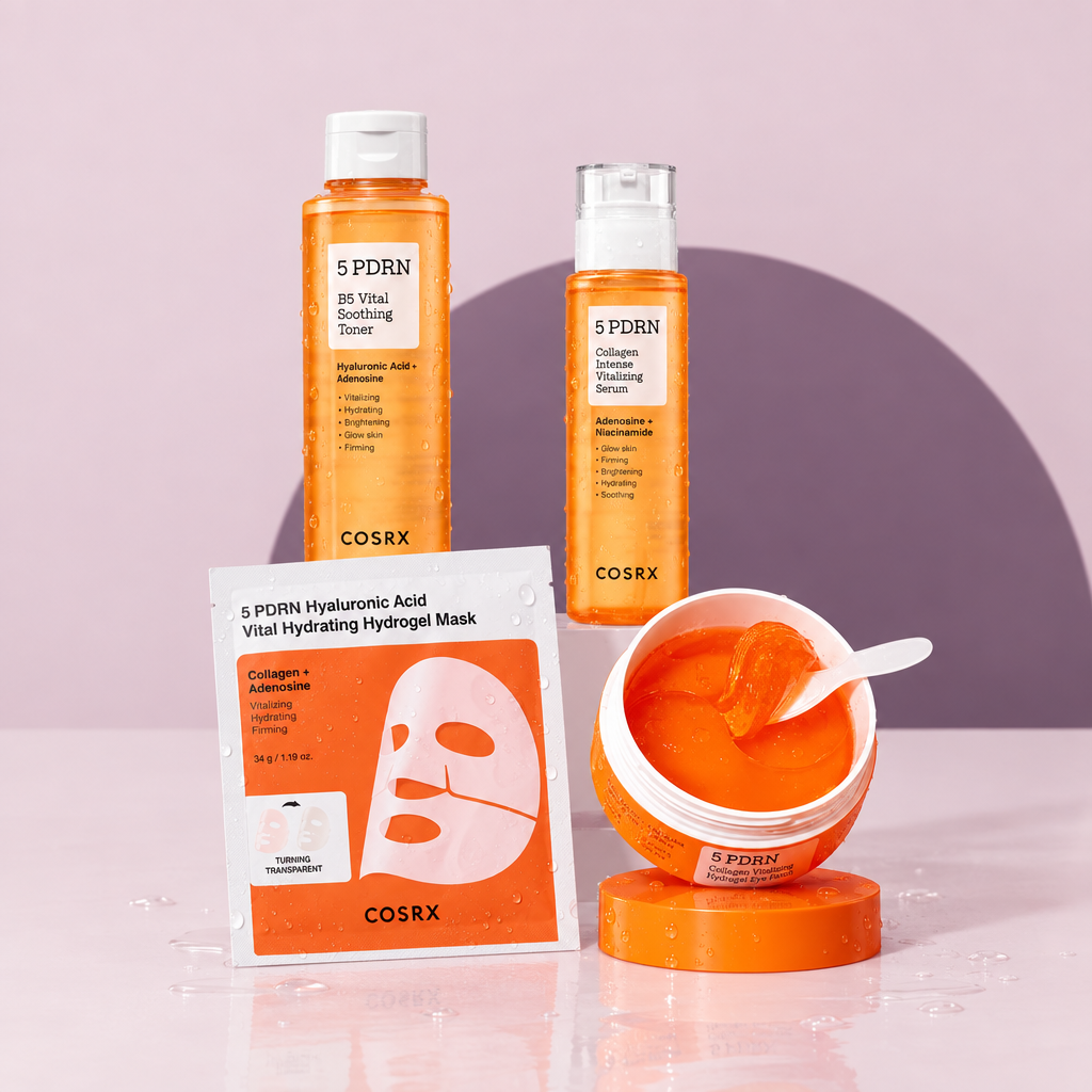 The COSRX PDRN Glow Edit: 5 PDRN toner, collagen serum, hydrogel eye patches and hydrogel mask