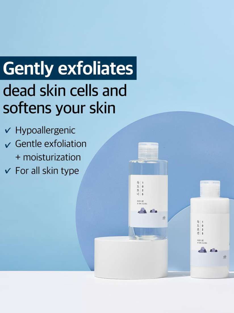 ROUND LAB 1025 Dokdo Toner 6.76 Fl Oz, Oil Control and Reduces Excess Sebum, Gentle Exfoliating Facial Toner, Deep Sea Water for Moisturization, Soft Finish Without Stickiness, Korean Skin Care
